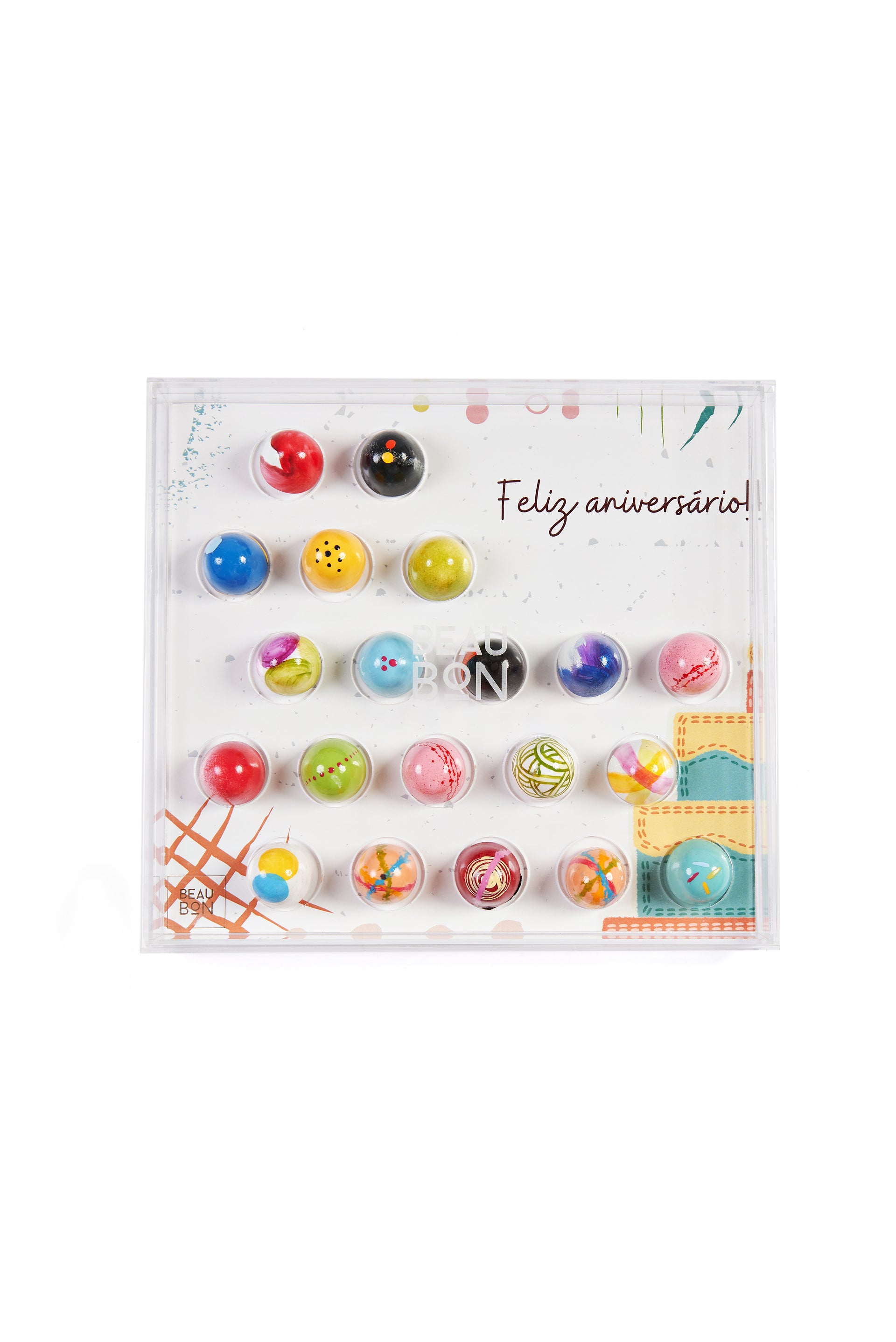 Caixa Temática Acrílico 20 Beaubons - FELIZ ANIVERSÁRIO